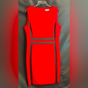 Calvin Klein Red & Black Color Block Dress Size 16